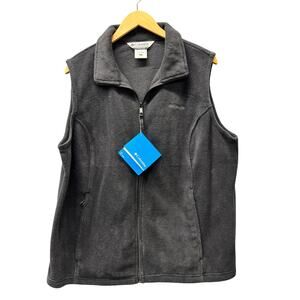 Columbia Fleece Vest Womens 1X Black Full Zip Jacket + Pockets Comfy NEW